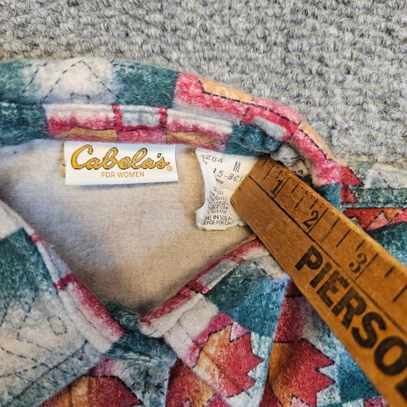 Cabelas For Women Button Up Flannel Shirt Aztec Pattern Red Teal Size Medium - Picture 3 of 6